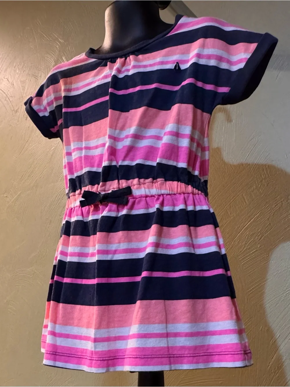 Carter's Girls Size 5 Pink & Navy Blue Striped Cinch Tunic Top / Short Dress